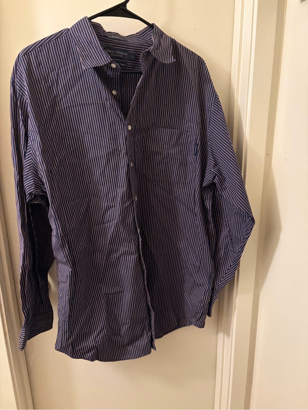 Daniel Cremieux Blue and White Striped Cotton Button-Down Shirt